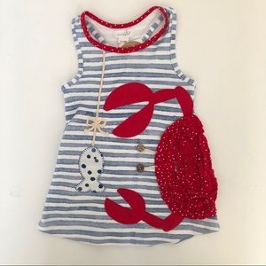 *Mud pie Infant blue & white strip Crab sleeveless Dress size 9-12mo